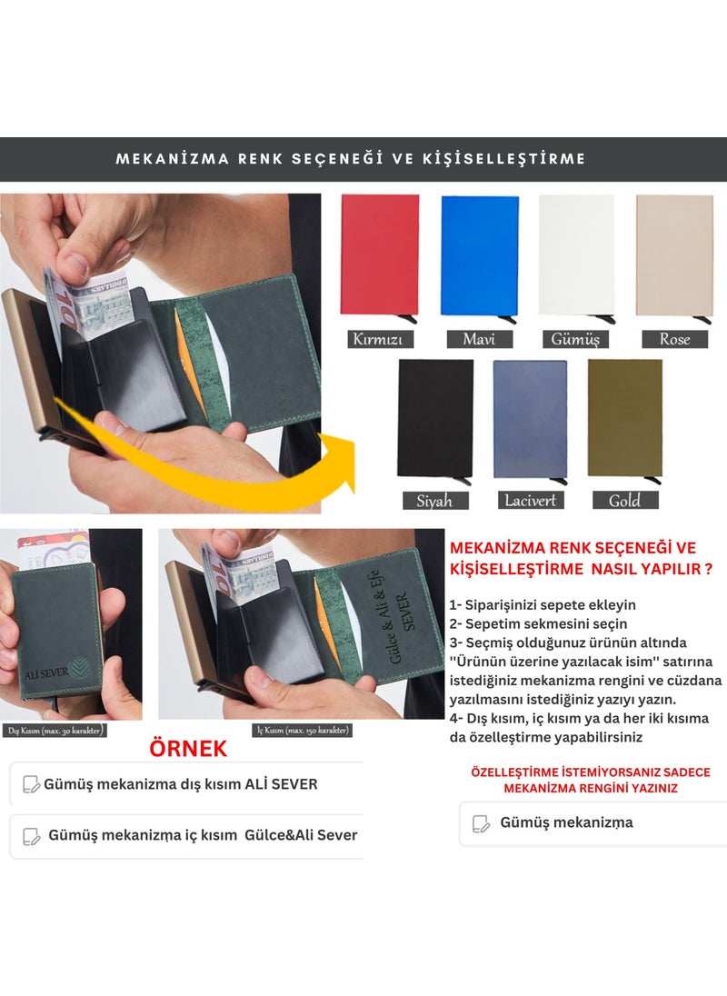 Vagave Name Customized Genuine Leather Smart Mechanism Wallet RFID Protected Men's and Women's Wallet with Money and Card Compartment Card Holder Mustard  - Image 4