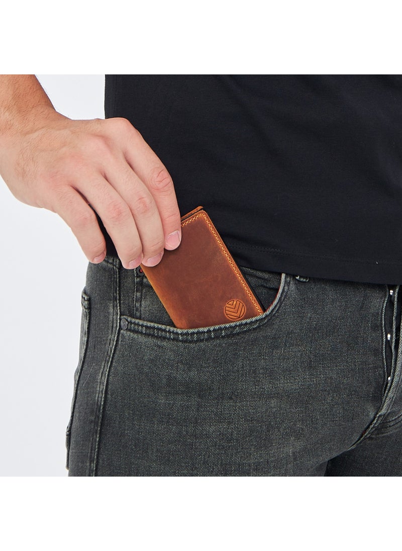 Vagave Name Customized Genuine Leather Smart Mechanism Wallet RFID Protected Men's and Women's Wallet with Money and Card Compartment Card Holder Mustard  - Image 5