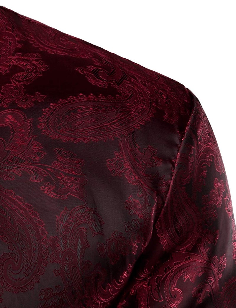 ZEROYAA Men's Paisley Jacquard Slim Fit Long Sleeve Button Up Dress Shirt for Party Prom ZLCL28-Burgundy X-Large - Image 5
