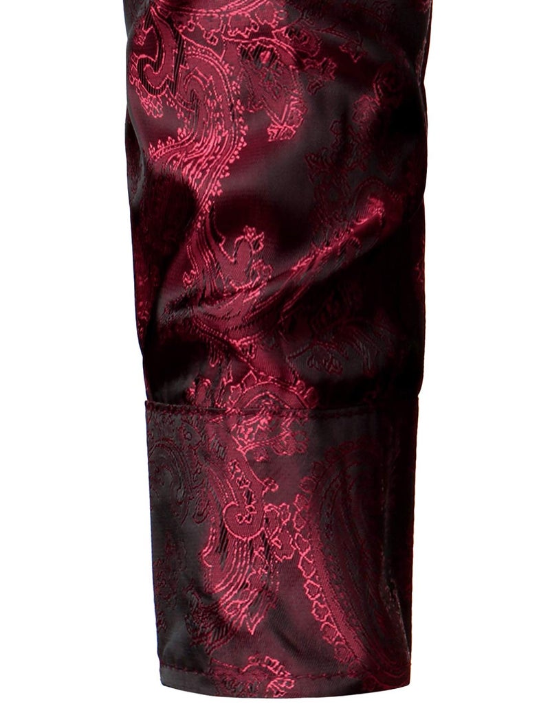 ZEROYAA Men's Paisley Jacquard Slim Fit Long Sleeve Button Up Dress Shirt for Party Prom ZLCL28-Burgundy X-Large - Image 2