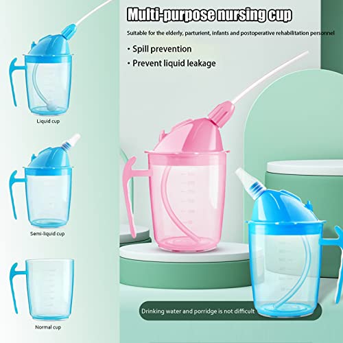 VOPHIA Drinking Beaker Cup for Disabled Adults, Convalescent No Spill Feeding Cup with Straw for Elderly Maternity Drink Water Porridge Soup 350ml (Blue) - Image 4