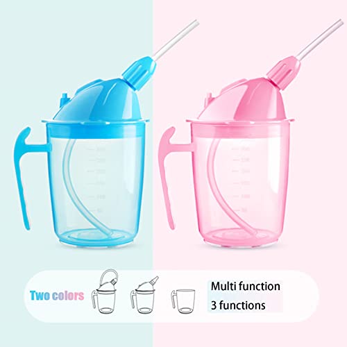 VOPHIA Drinking Beaker Cup for Disabled Adults, Convalescent No Spill Feeding Cup with Straw for Elderly Maternity Drink Water Porridge Soup 350ml (Blue) - Image 2