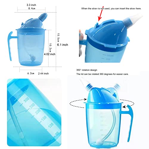 VOPHIA Drinking Beaker Cup for Disabled Adults, Convalescent No Spill Feeding Cup with Straw for Elderly Maternity Drink Water Porridge Soup 350ml (Blue) - Image 5