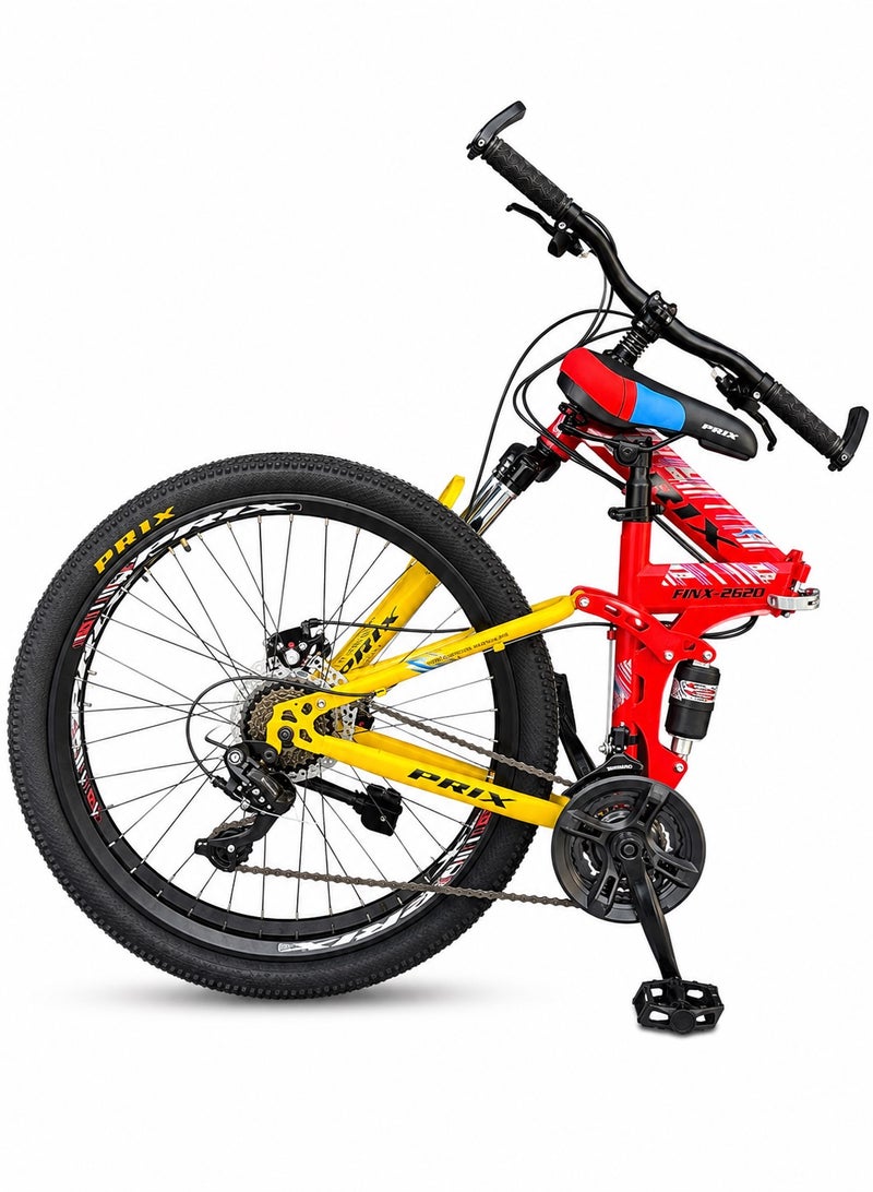 Prix 26-Inch Folding Mountain Bike – 21 Speeds – Front & Rear Suspension – Disc Brakes - Image 1