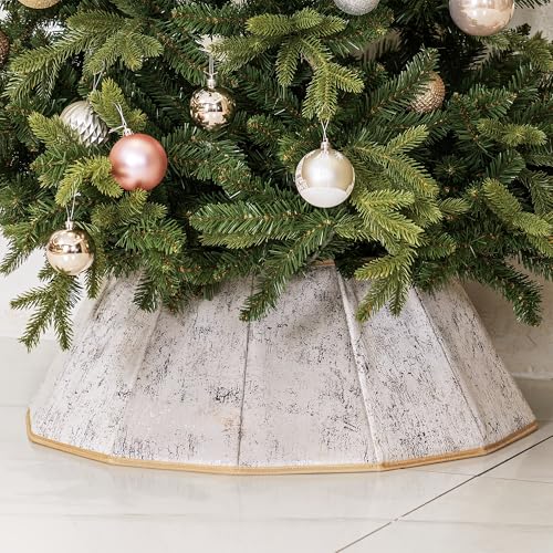 Blissun Fabric Christmas Tree Collar Xmas Tree Ring Willow Christmas Tree Skirt for Christmas Tree Decorations Concrete Beige - Image 1