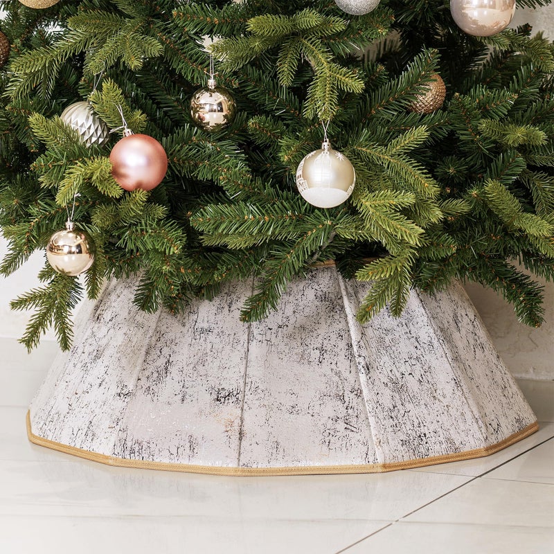 Blissun Fabric Christmas Tree Collar Xmas Tree Ring Willow Christmas Tree Skirt for Christmas Tree Decorations Concrete Beige - Image 2