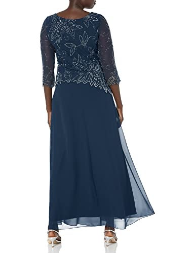 J Kara Women's 3/4 Floral Beaded Pop Over Gown Dress, Navy/Luster/Grey, 12 - Image 2