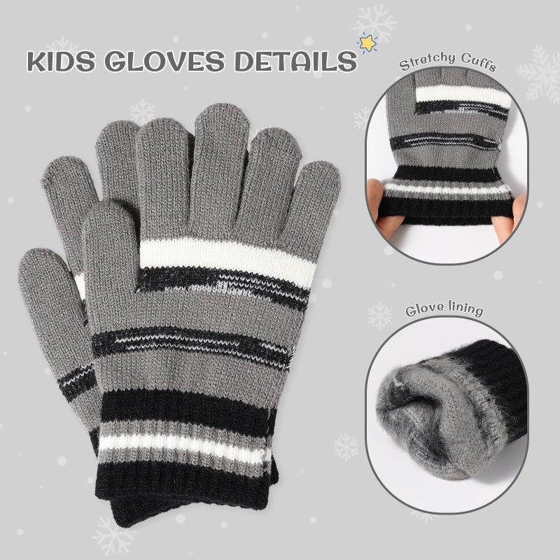 Bessteven Kids Winter Hat Gloves Scarf Set: Hats Beanie Scarf Gloves Set with Thick Warm Fleece Lined For Ages 6-10 Girls Boys Children Black - Image 4