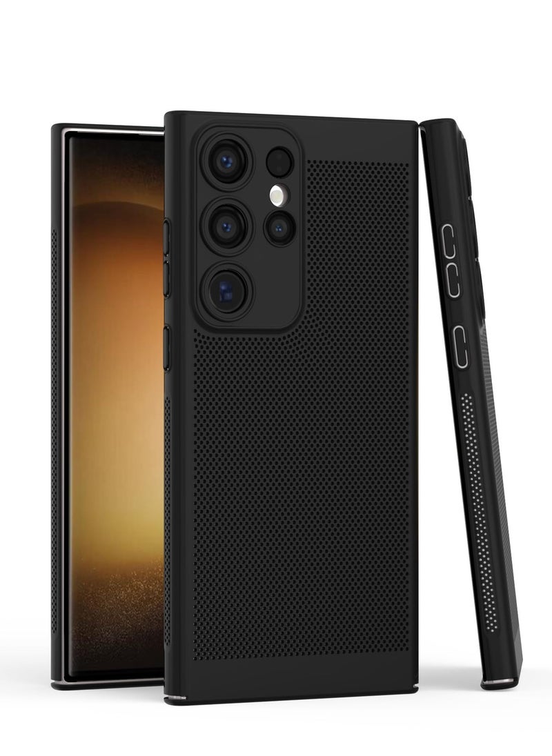 Generic Heat Dissipation Case with Built in Camera Lens Protector Slim Fit Breathable Cooling Anti Fingerprint Hard PC Back Shockproof Cover For Samsung Galaxy S23 Ultra (Black)  - Image 1