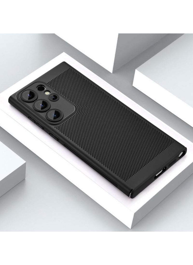 Generic Heat Dissipation Case with Built in Camera Lens Protector Slim Fit Breathable Cooling Anti Fingerprint Hard PC Back Shockproof Cover For Samsung Galaxy S23 Ultra (Black)  - Image 2