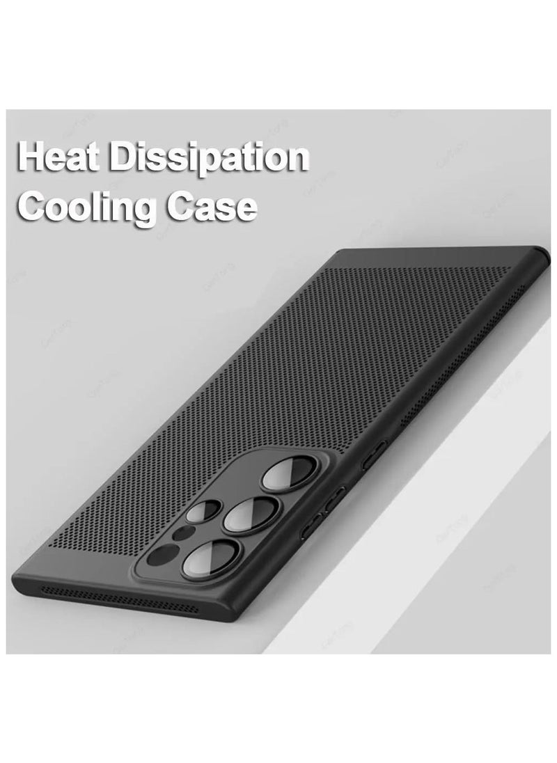 Generic Heat Dissipation Case with Built in Camera Lens Protector Slim Fit Breathable Cooling Anti Fingerprint Hard PC Back Shockproof Cover For Samsung Galaxy S23 Ultra (Black)  - Image 4