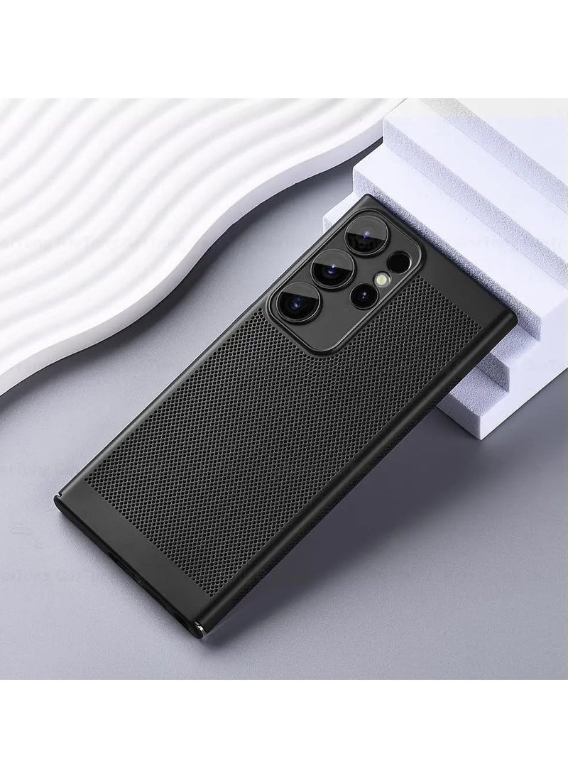 Generic Heat Dissipation Case with Built in Camera Lens Protector Slim Fit Breathable Cooling Anti Fingerprint Hard PC Back Shockproof Cover For Samsung Galaxy S23 Ultra (Black)  - Image 3