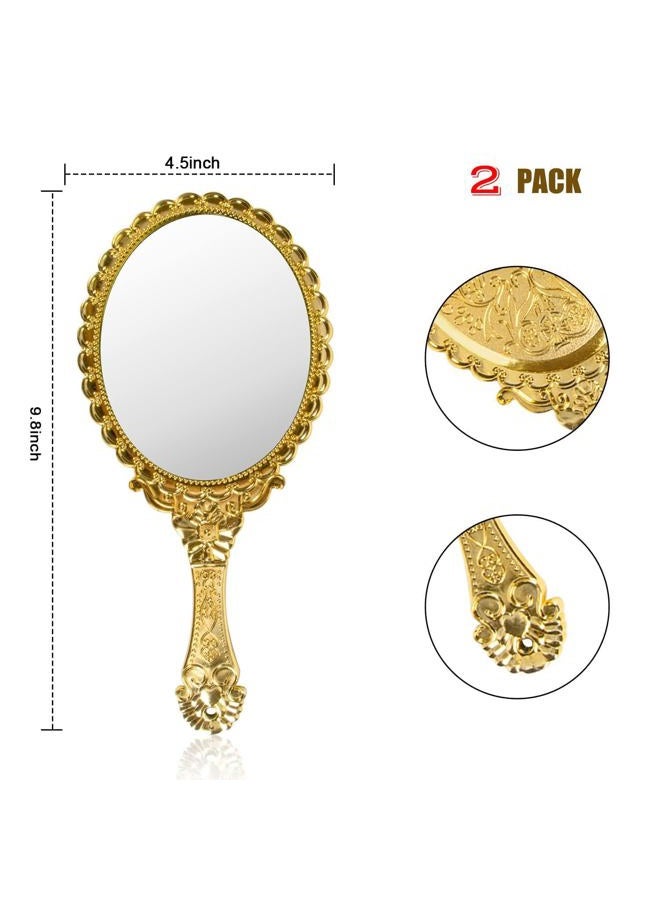 YUSONG Vintage Handheld Mirror for Makeup - Travel Handle Mirrors for Women Gold Embossed Flower Portable Princess Mirror Tabletop Party Classroom - Image 2