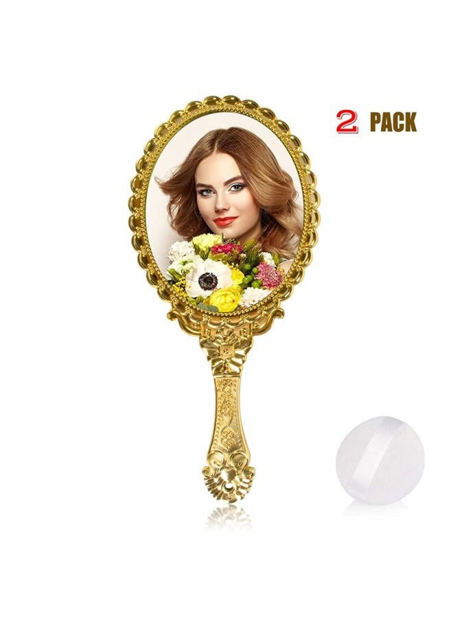 YUSONG Vintage Handheld Mirror for Makeup - Travel Handle Mirrors for Women Gold Embossed Flower Portable Princess Mirror Tabletop Party Classroom - Image 3