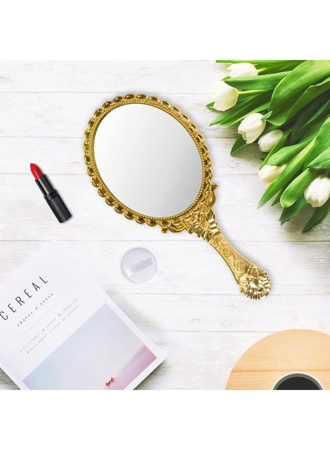 YUSONG Vintage Handheld Mirror for Makeup - Travel Handle Mirrors for Women Gold Embossed Flower Portable Princess Mirror Tabletop Party Classroom - Image 5