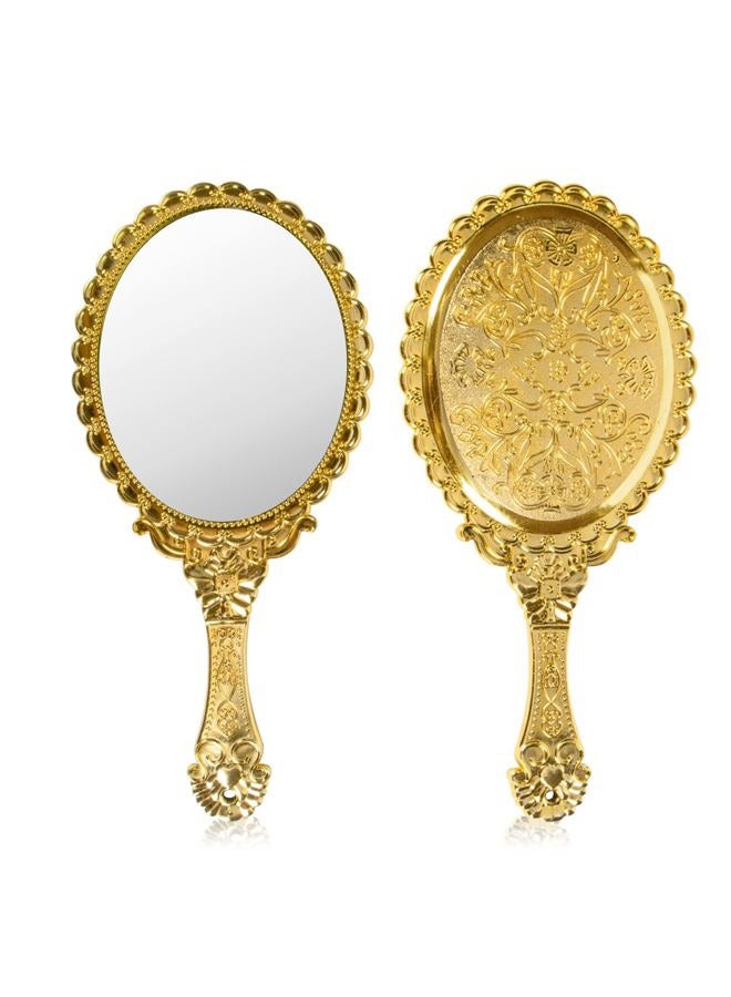 YUSONG Vintage Handheld Mirror for Makeup - Travel Handle Mirrors for Women Gold Embossed Flower Portable Princess Mirror Tabletop Party Classroom - Image 1
