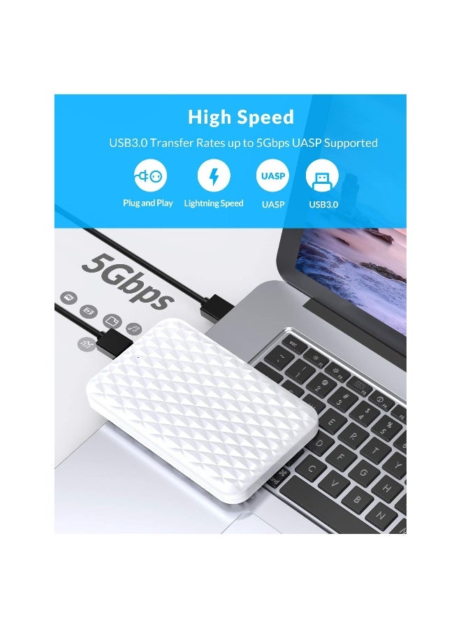 2.5 Inch Hard Drive Enclosure, SATA to USB 3.0 for 7/9.5mm SSD/HDD Up to 6TB, Tool-Free Design, UASP Support, 5Gbps Transfer Rate, Compatible with Windows/Mac/Linux (White) - Image 3