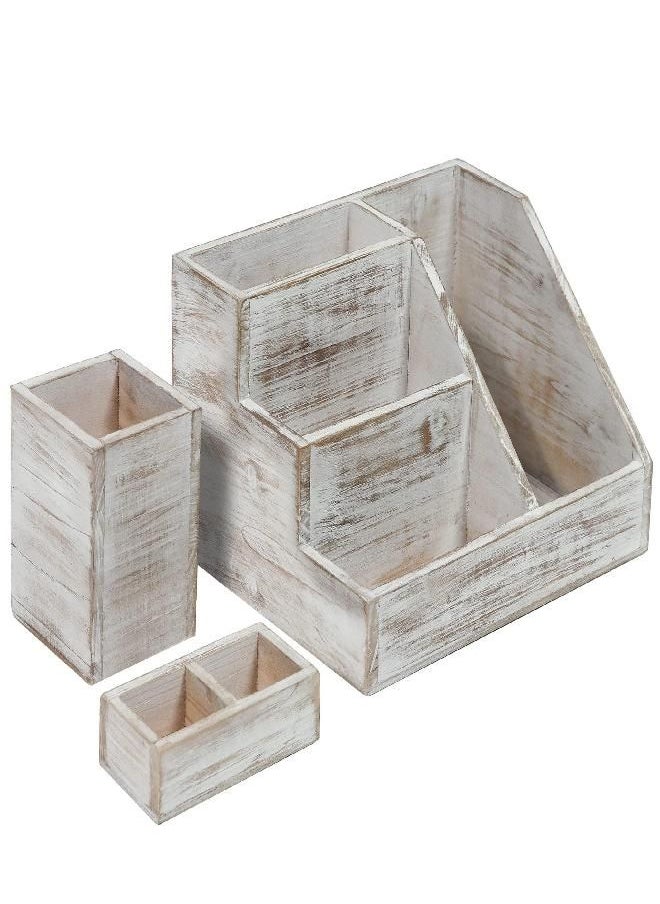HBCY Creations HBCY Creations Rustic Wooden Desk Organizer Set, 3 Piece Rustic Whitewashed Mail Organizer for Desktop - Great for Rustic or Industrial Home Decor.  - Image 2