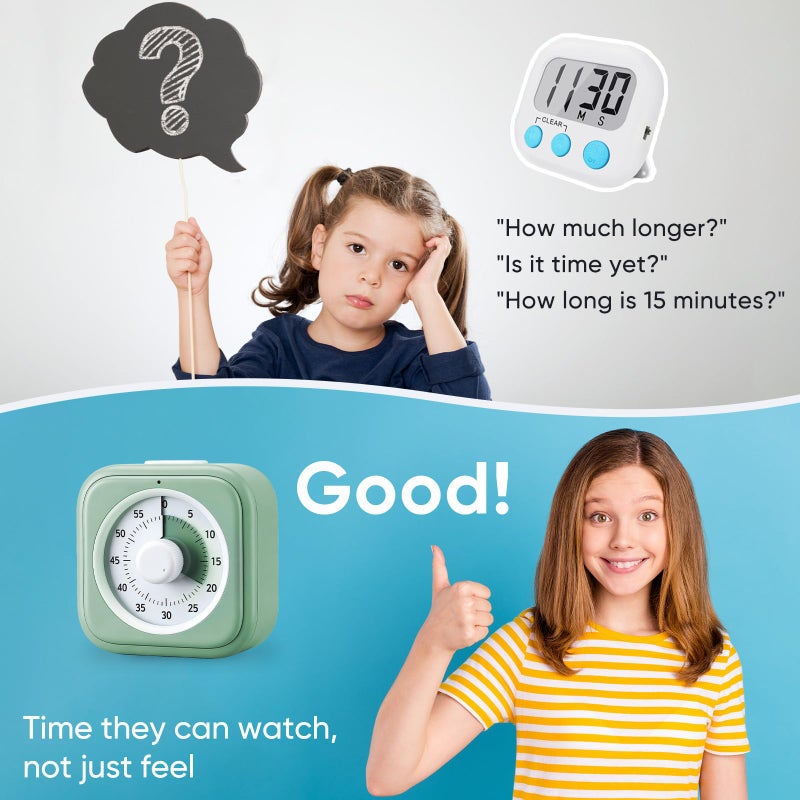 Nixroork 60 Minute Visual Timer for Kids, Silent Countdown Clock, Time Management Tool for Homeschool Study Supplies, Classroom, Home, Kitchen, Desk (Green) - Image 5