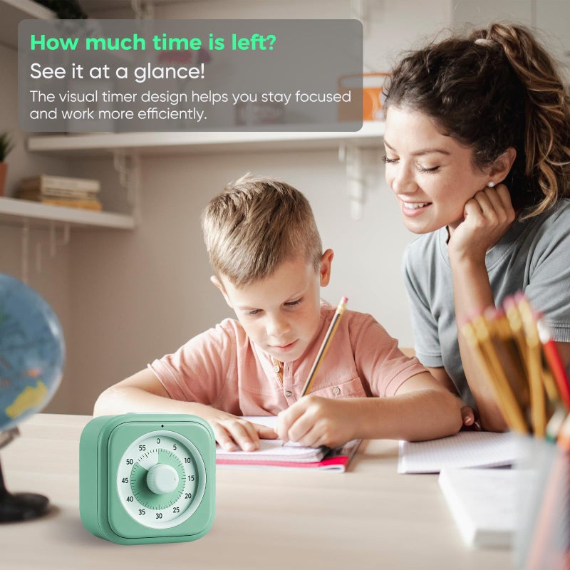 Nixroork 60 Minute Visual Timer for Kids, Silent Countdown Clock, Time Management Tool for Homeschool Study Supplies, Classroom, Home, Kitchen, Desk (Green) - Image 2