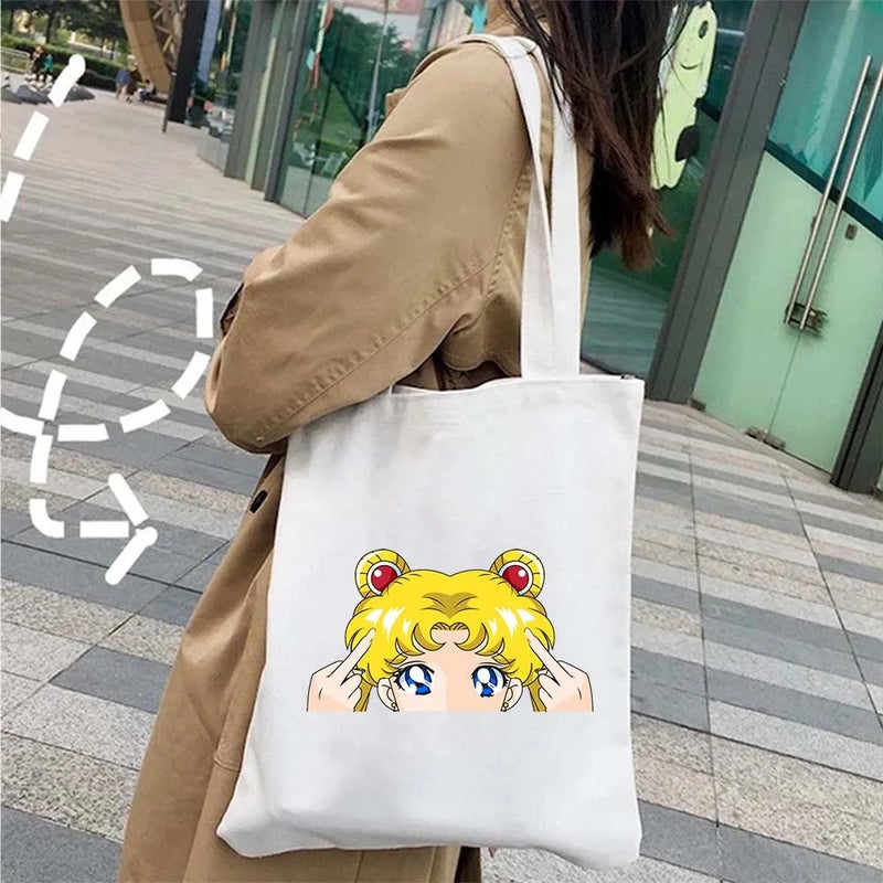 Sailor Moon Moon Cat Cartoon Canvas Tote Bag Women'S Daily Commute Shoulder Bag Shopping Bag - Image 1