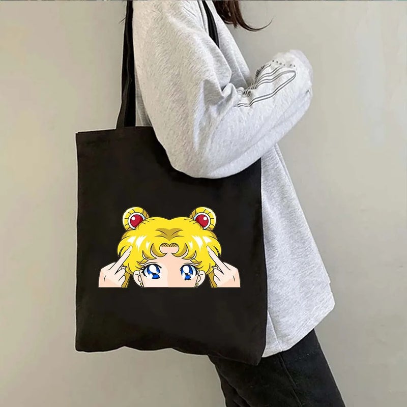 Sailor Moon Moon Cat Cartoon Canvas Tote Bag Women'S Daily Commute Shoulder Bag Shopping Bag - Image 4