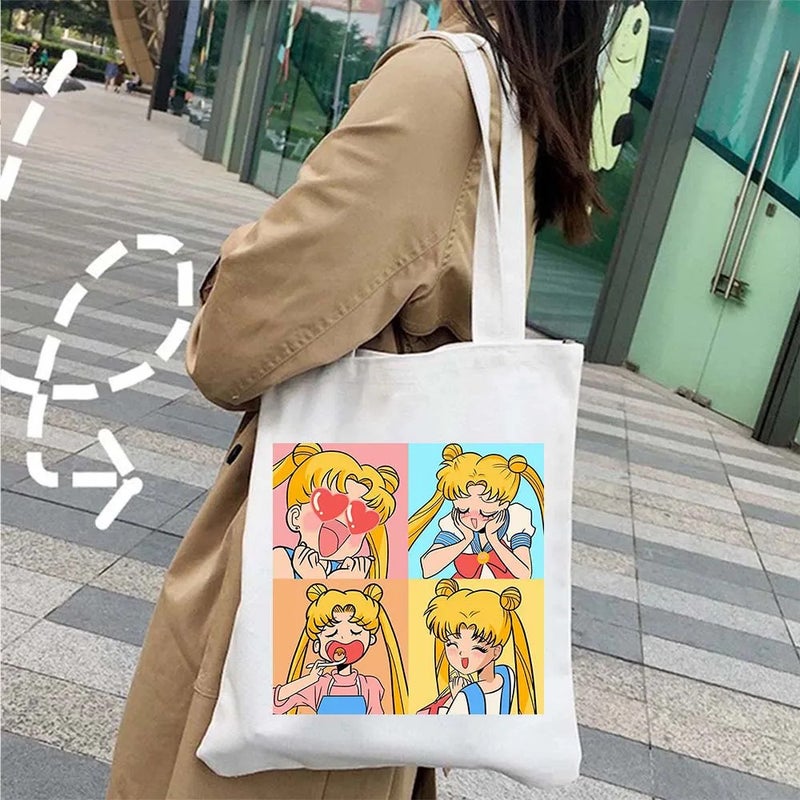 Sailor Moon Moon Cat Cartoon Canvas Tote Bag Women'S Daily Commute Shoulder Bag Shopping Bag - Image 2
