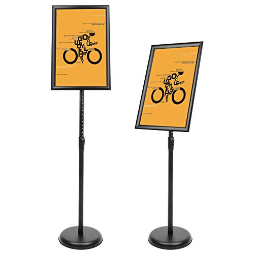 DISPLAYSWORKER Adjustable Poster Sign Stand 11 x 17,Floor-Standing Sign Holder with Heavy Duty Pedestal,Aluminum Snap-Open Frame , Vertical and Horizontal View Sign Displayed, Black (11 x 17) - Image 1