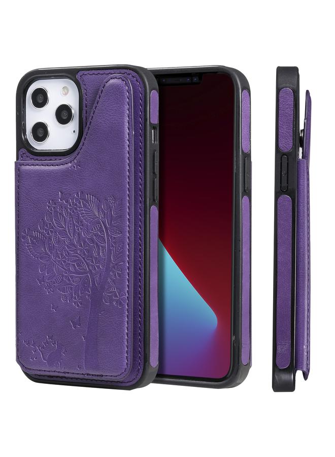 اس-توب جراب لهاتف iPhone 12 Pro Max بنقش شجرة قطة، جراب واقٍ مقاوم للصدمات مع فتحات للبطاقات وإطار للصور وحامل - Image 1