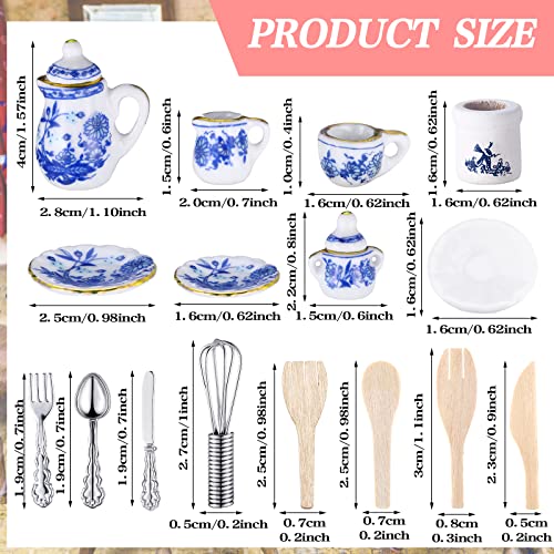 Sinmoe 62 Pcs 112 Scale Miniature Dollhouse Kitchen Accessories Miniature Tea Cup Pots Resin Cake Set Include 16 Mini Plates Knife Fork Spoon 6 Egg Beater Utensil 10 Mini Stovetop Cookware 15 Pretend Food - Image 5