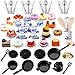 Sinmoe 62 Pcs 112 Scale Miniature Dollhouse Kitchen Accessories Miniature Tea Cup Pots Resin Cake Set Include 16 Mini Plates Knife Fork Spoon 6 Egg Beater Utensil 10 Mini Stovetop Cookware 15 Pretend Food - Image 2