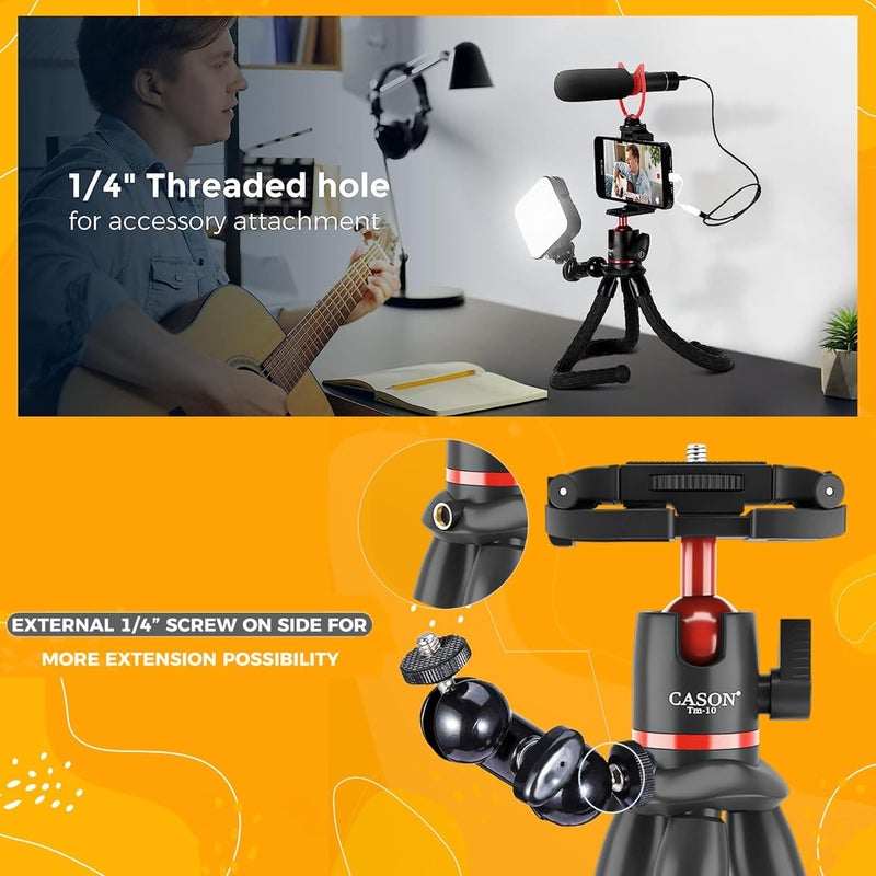 CASON حامل ثلاثي مرن من غوريلا مع قاعدة باردة للهواتف المحمولة والكاميرات وكاميرات DSLR، يدعم حتى 3 كجم (أسود) - Image 2