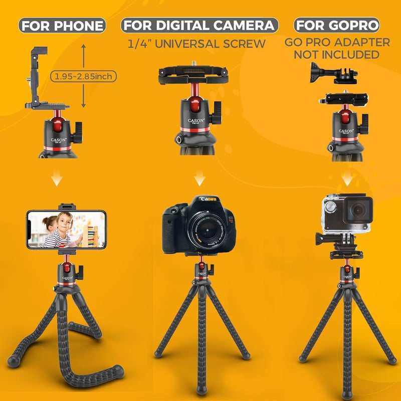 CASON حامل ثلاثي مرن من غوريلا مع قاعدة باردة للهواتف المحمولة والكاميرات وكاميرات DSLR، يدعم حتى 3 كجم (أسود) - Image 4