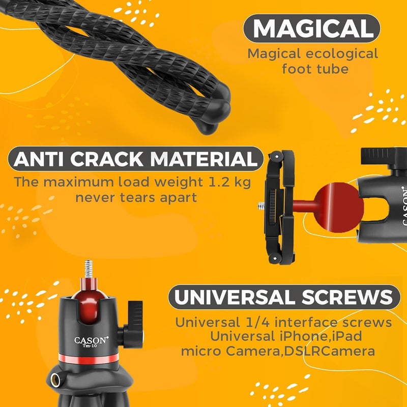 CASON حامل ثلاثي مرن من غوريلا مع قاعدة باردة للهواتف المحمولة والكاميرات وكاميرات DSLR، يدعم حتى 3 كجم (أسود) - Image 5