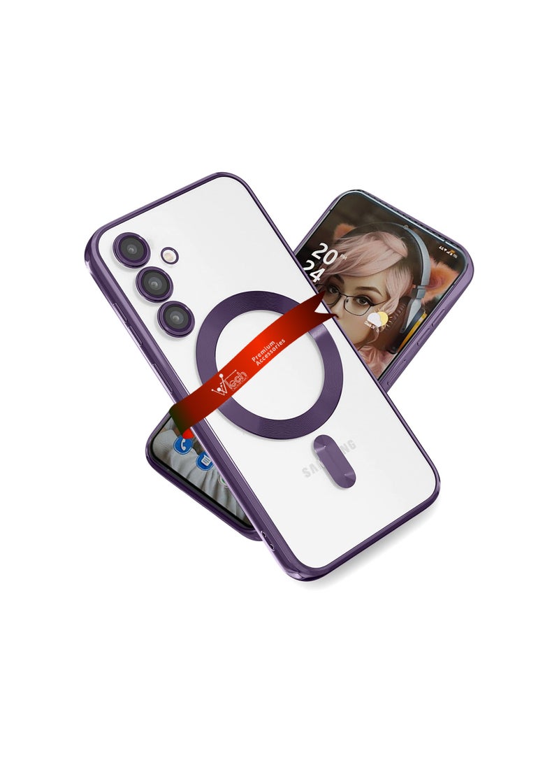 Wtech Magsafe Shockproof Luxury Plating Hybrid Clear PC Case Cover For Samsung Galaxy S24 Plus / S24+ 5G 2024 Purple - Image 1