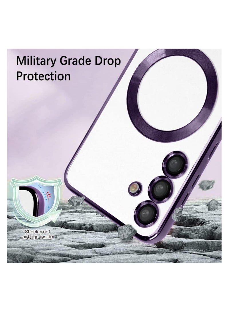 Wtech Magsafe Shockproof Luxury Plating Hybrid Clear PC Case Cover For Samsung Galaxy S24 Plus / S24+ 5G 2024 Purple - Image 3