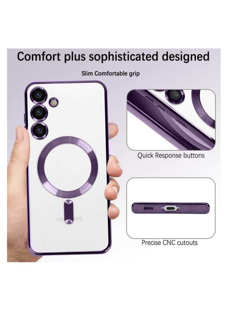 Wtech Magsafe Shockproof Luxury Plating Hybrid Clear PC Case Cover For Samsung Galaxy S24 Plus / S24+ 5G 2024 Purple - Image 4