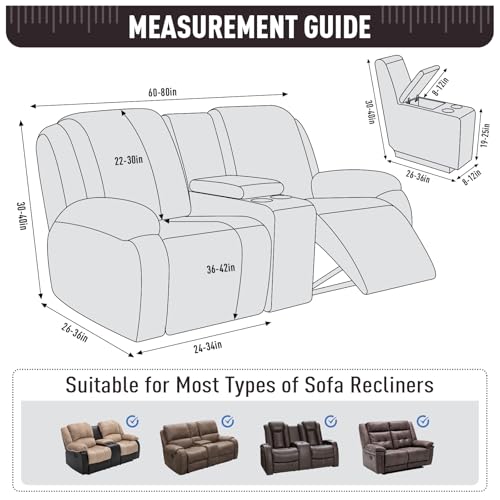TAOCOCO Loveseat Recliner Cover with Middle Console, Stretch Loveseat Cover for 2 Seat Recliner Couch, Jacquard Reclining Sofa Covers Loveseat Slipcover Furniture Protector, Chocolate - Image 5