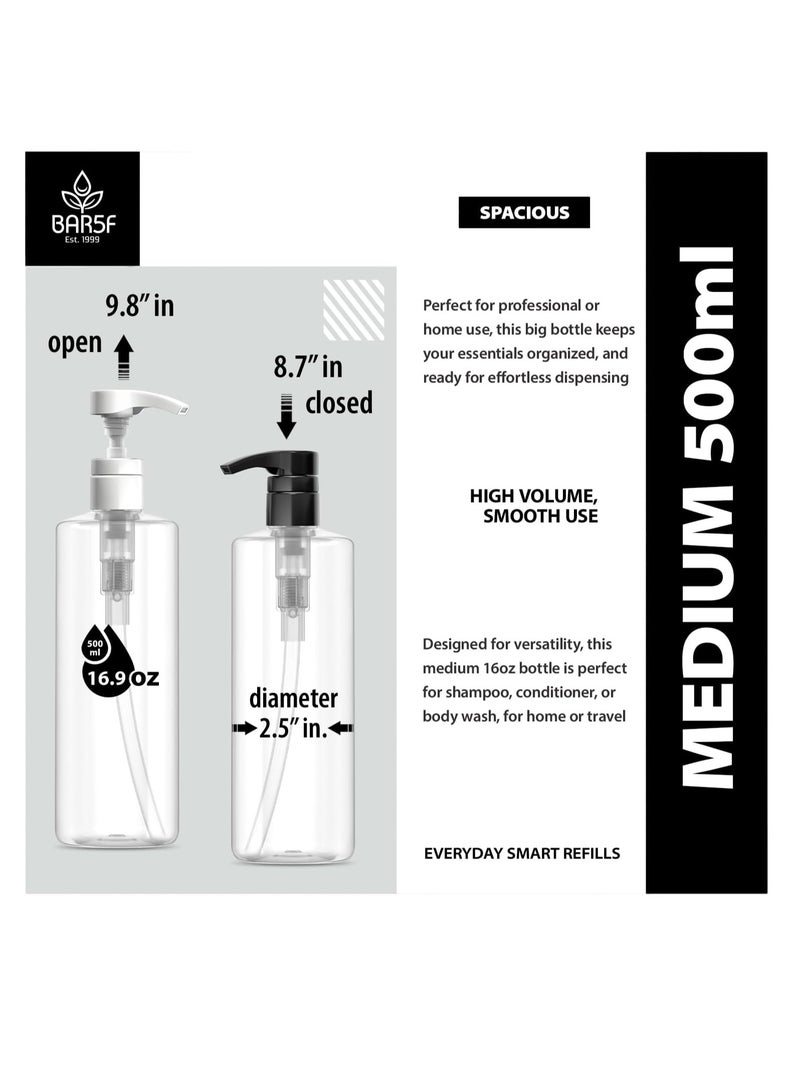 Bar5F Bar5F Plastic Lotion Bottles with Black & White Pumps, 16 oz | Leak Proof, Empty Clear Cylinder, Refillable, BPA Free for Shampoo, Moisturizer, Face Cream, Liquid Hand Soap | Pack of 2 - Image 3