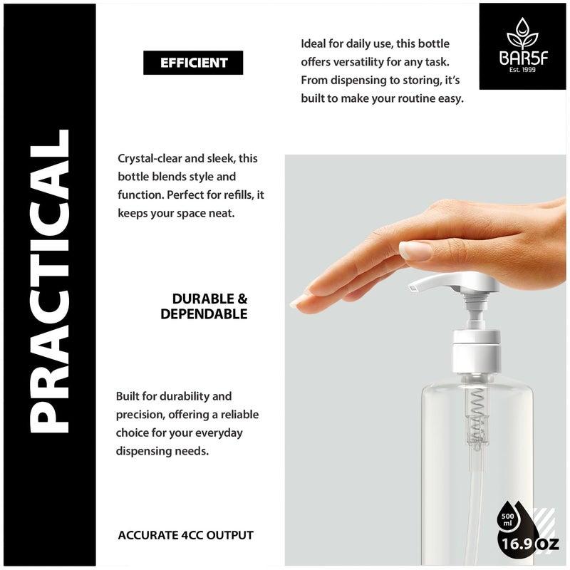 Bar5F Plastic Lotion Bottles with Black & White Pumps, 16 oz | Leak Proof, Empty Clear Cylinder, Refillable, BPA Free for Shampoo, Moisturizer, Face Cream, Liquid Hand Soap | Pack of 2 - Image 4