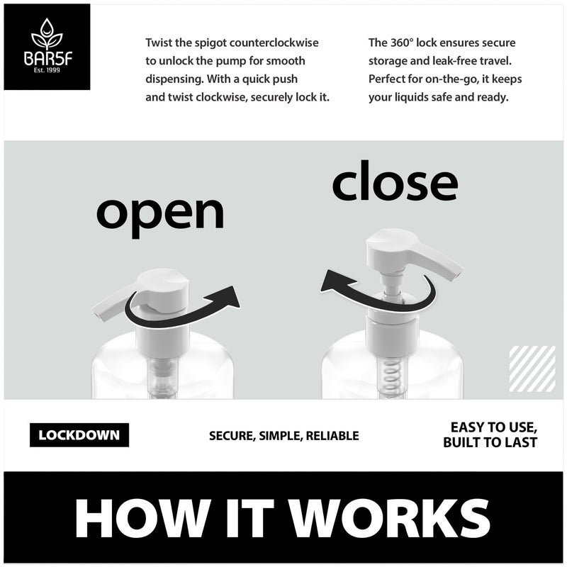 Bar5F Plastic Lotion Bottles with Black & White Pumps, 16 oz | Leak Proof, Empty Clear Cylinder, Refillable, BPA Free for Shampoo, Moisturizer, Face Cream, Liquid Hand Soap | Pack of 2 - Image 3