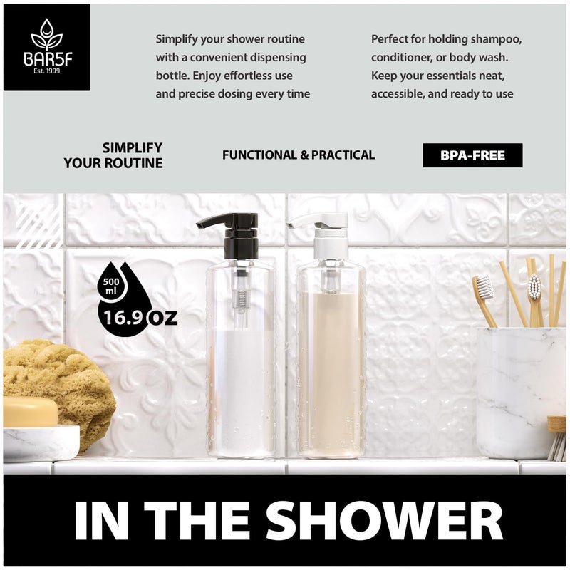 Bar5F Plastic Lotion Bottles with Black & White Pumps, 16 oz | Leak Proof, Empty Clear Cylinder, Refillable, BPA Free for Shampoo, Moisturizer, Face Cream, Liquid Hand Soap | Pack of 2 - Image 5