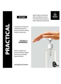 Bar5F Bar5F Plastic Lotion Bottles with Black & White Pumps, 16 oz | Leak Proof, Empty Clear Cylinder, Refillable, BPA Free for Shampoo, Moisturizer, Face Cream, Liquid Hand Soap | Pack of 2  - Image 2