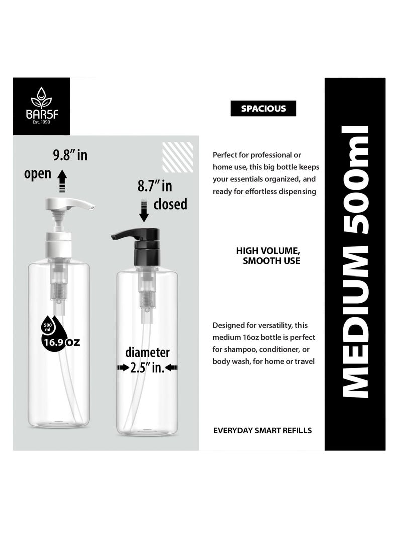Bar5F Bar5F Plastic Lotion Bottles with Black & White Pumps, 16 oz | Leak Proof, Empty Clear Cylinder, Refillable, BPA Free for Shampoo, Moisturizer, Face Cream, Liquid Hand Soap | Pack of 2  - Image 3
