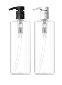 Bar5F Bar5F Plastic Lotion Bottles with Black & White Pumps, 16 oz | Leak Proof, Empty Clear Cylinder, Refillable, BPA Free for Shampoo, Moisturizer, Face Cream, Liquid Hand Soap | Pack of 2  - Image 1