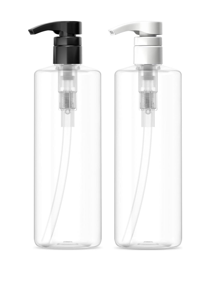 Bar5F Bar5F Plastic Lotion Bottles with Black & White Pumps, 16 oz | Leak Proof, Empty Clear Cylinder, Refillable, BPA Free for Shampoo, Moisturizer, Face Cream, Liquid Hand Soap | Pack of 2  - Image 1