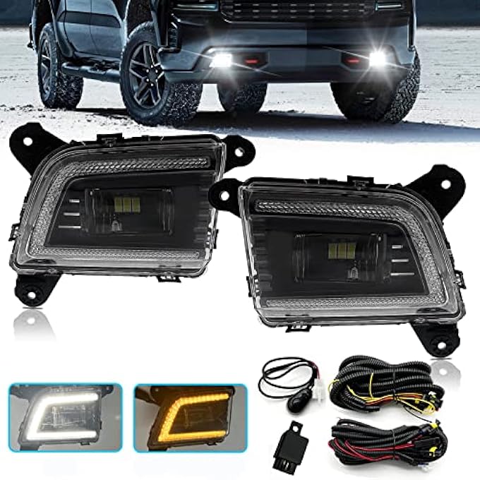 بوكسلايت مصابيح ضباب LED مع مصابيح DRL متوافقة مع شيفروليه سيلفرادو 1500 و2500Hd و3500Hd موديلات 2020 و2019 و2021 و2022 و2023، مصابيح ضباب أمامية للقيادة مع مفتاح ومجموعة أسلاك - Image 1