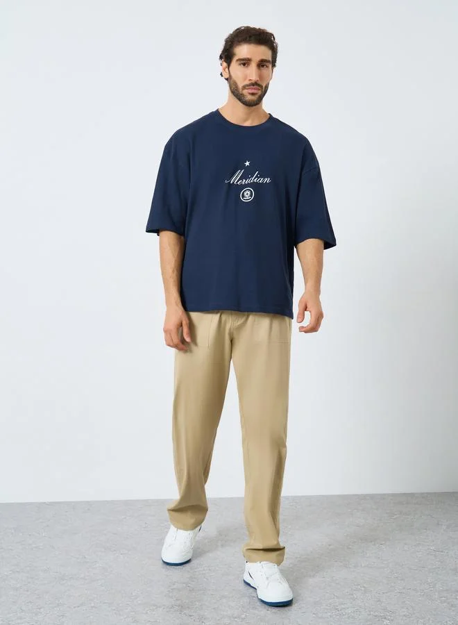 Styli Styli Waffle Textured City Text Print Oversized T-Shirt