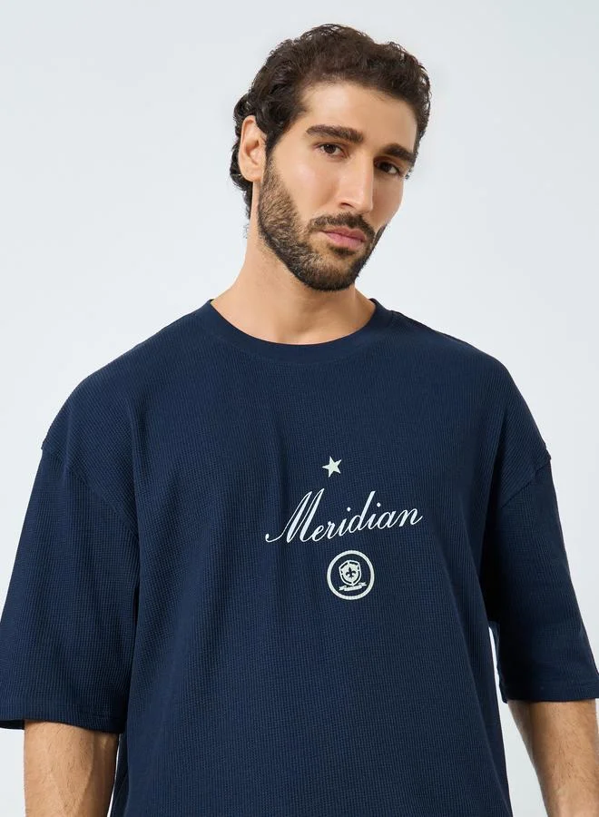 Styli Styli Waffle Textured City Text Print Oversized T-Shirt