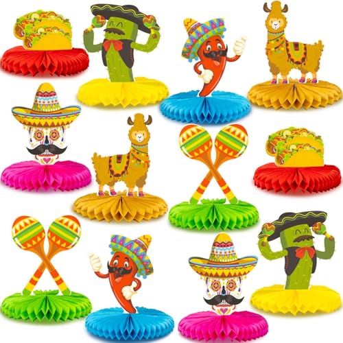 kockuu 12pcs Fiesta Mexican Party Table Decoration Centerpiece 8 Paper 5 Cinco De Mayo Party Table Decoration Honeycomb for Fiesta Mexican Themed Taco Party Birthday Day of the Dead Decor Supplies - Image 1